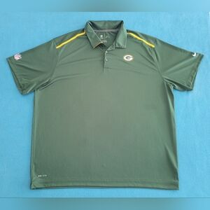 Green Bay Packers Shirt Mens 2XL Green Yellow Polo Nike NFL On Field Dri Fit
